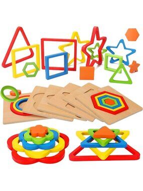 Montessori Wooden Shape Sorting Puzzle for Toddlers - Educational Fun Toy
